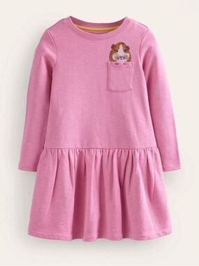 Mini Boden Girls Embroidered Sweat Dress,
Cosmos Pink Guinea Pig - Size 6-7